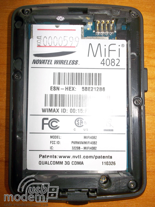 Наклейка на батарее Novatel MiFi 4082 в увеличеном виде