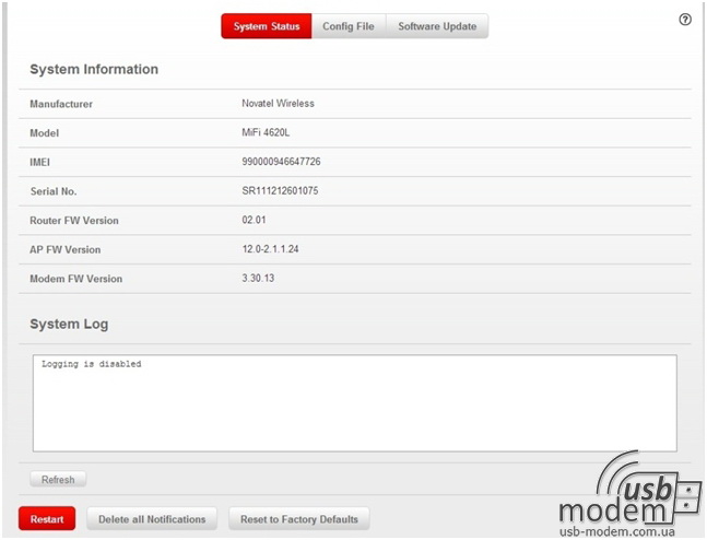 технічна інформація про роутере novatel mifi 4620le
