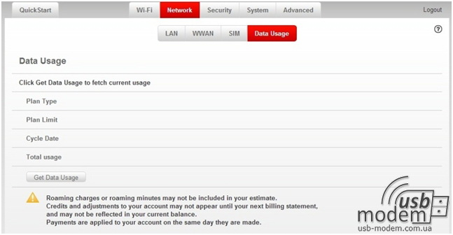 інформація про споживання трафіку в novatel 4620l 4620le 