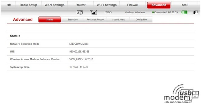  вкладка status в роутері zte 890l 