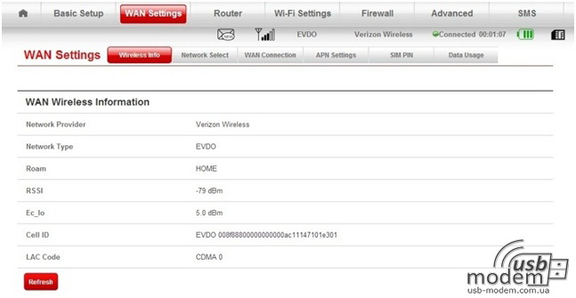 інформація про поточний підключенні ZTE 890L