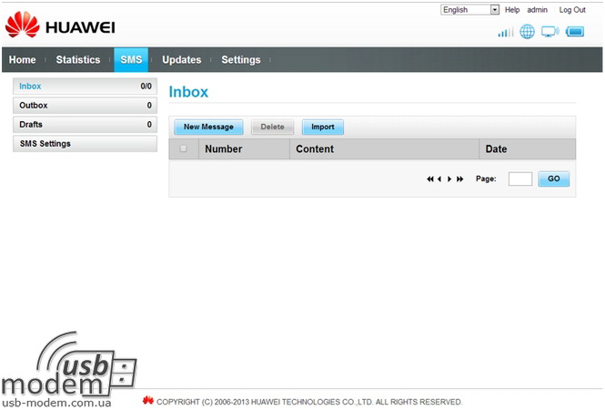  меню відправки sms Huawei EC5321u-1 